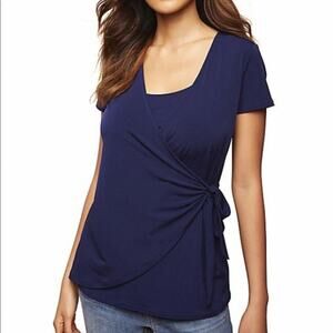Motherhood Maternity Short Sleeve Navy Blue Side Tie Nursing Top Size XL